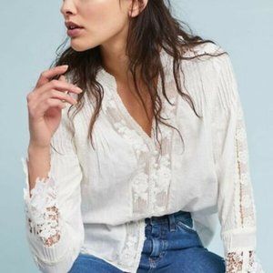 Anthropologie Eri + Ali Whte Crochet Lace Boho Top